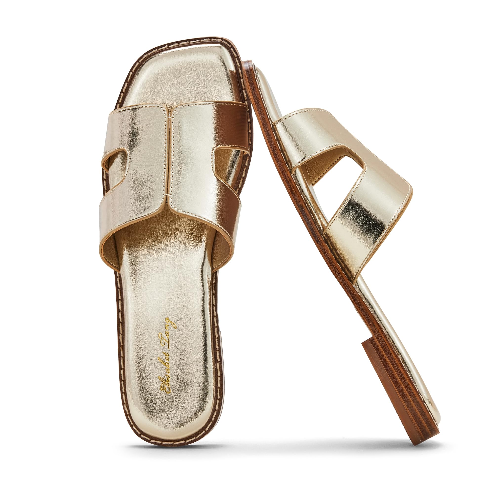 Elisabet Tang Retro Summer Trendy Flat Sandals for Women Fashion - Leather Beach Slide Slipper Comfort Daily Outdoor