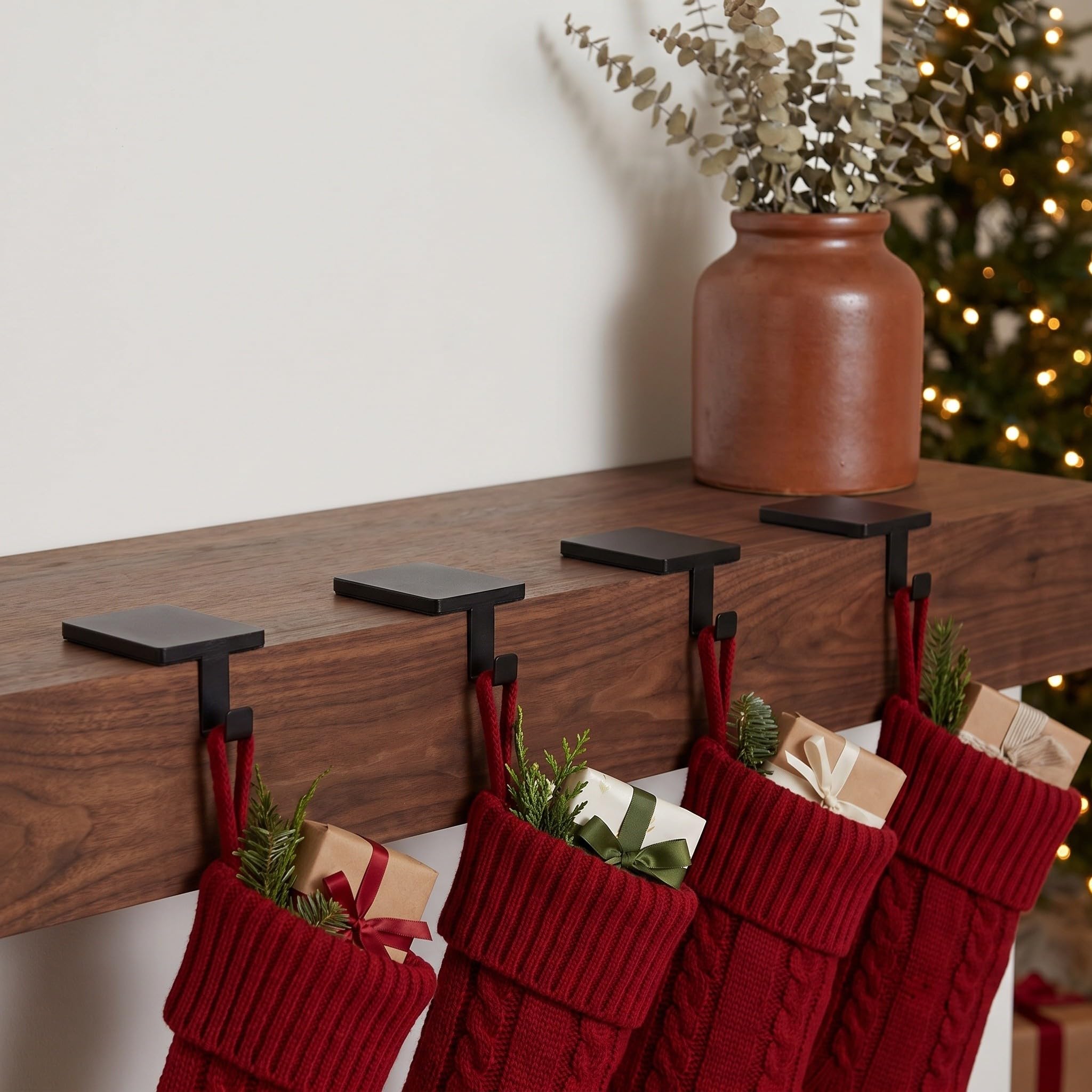POPETPOP Lot de 4 supports pour chaussettes de Noël, crochets métalliques