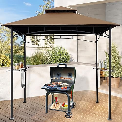 Miniatura 7 de CoastShade Gazebo de barbacoa de 8 x 5 pulgadas, doble nivel, techo de repuesto para techo de barbacoa al aire libre (caqui)