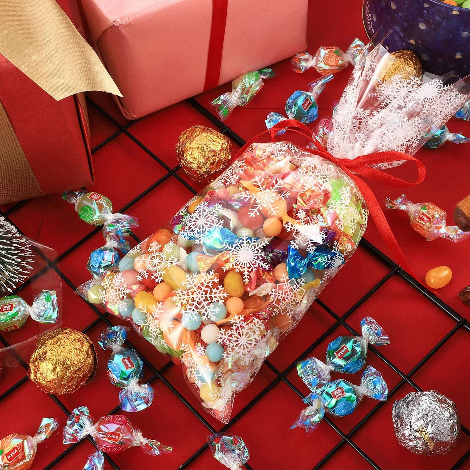 100 Sacs à Biscuits De Noël Transparents, Sacs Cellophane