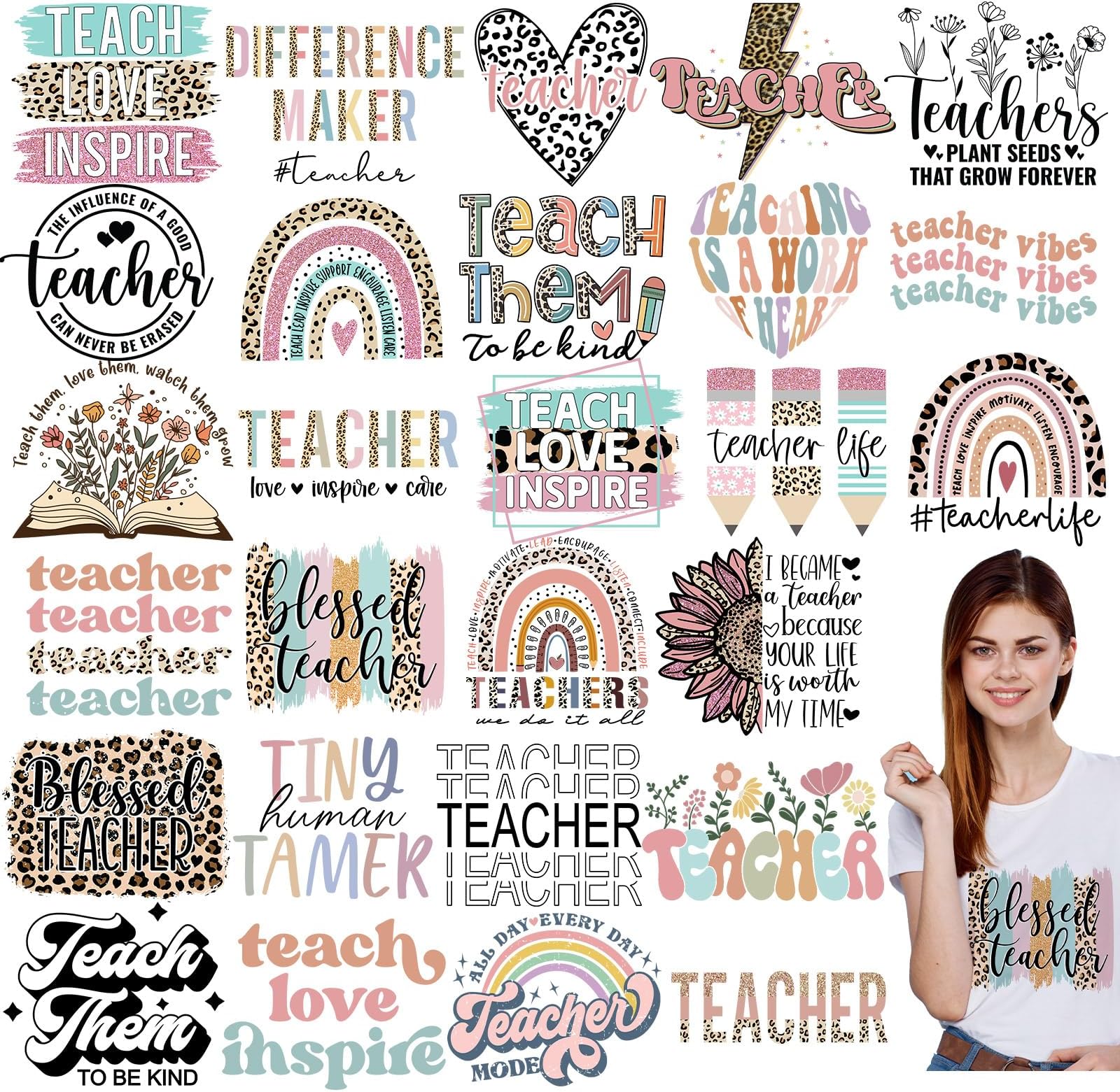 9Pcs Teacher Life Iron on Transfers Decals DIY Iron on