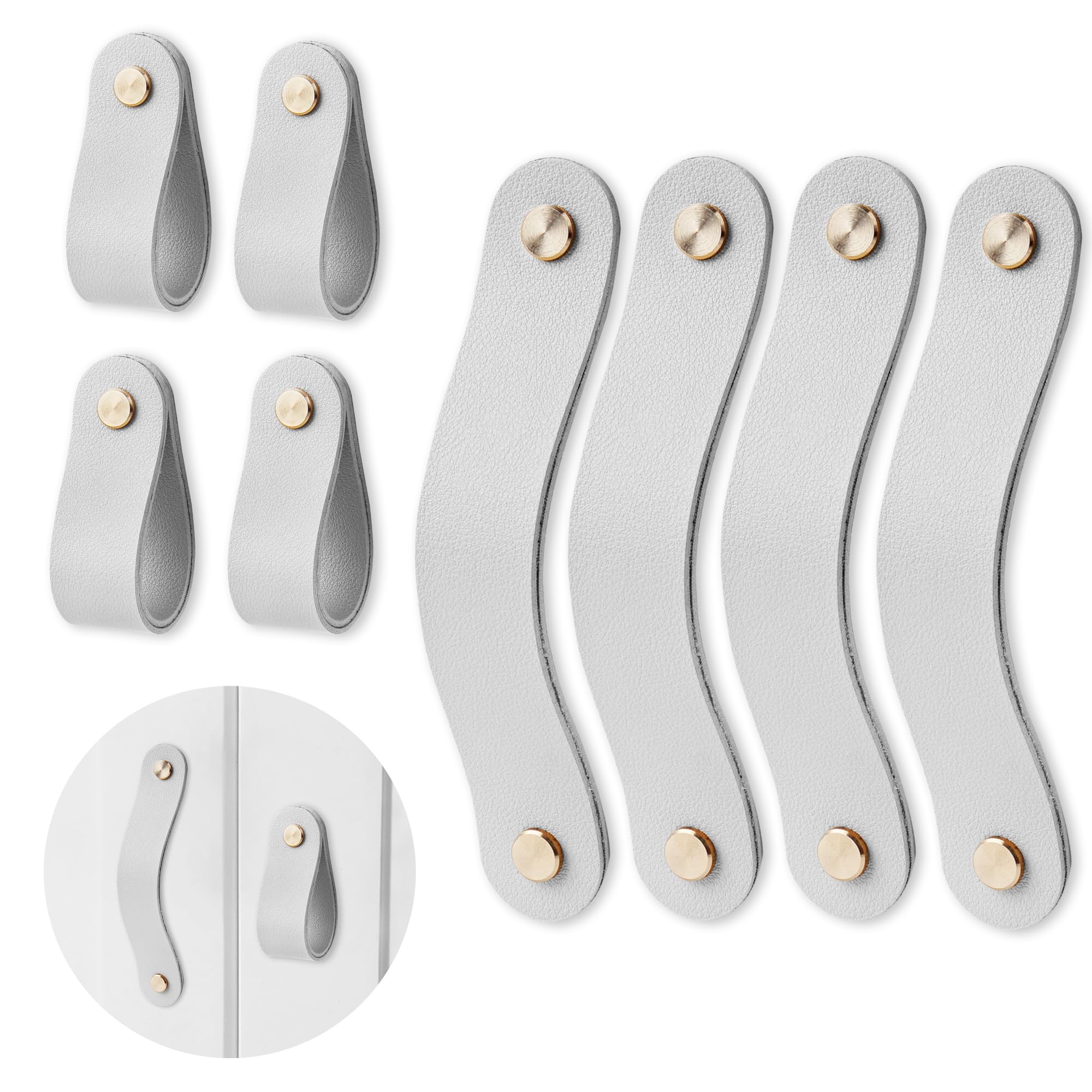 Czzmy 4-Grey 4Pcs Leather Drawer Handles Drawer Knobs Kitchen Cupboard Handles Leather Drawer Pulls,Door Knobs For Cupboards,Wardrobe,Dresser,Closet(4-Grey)