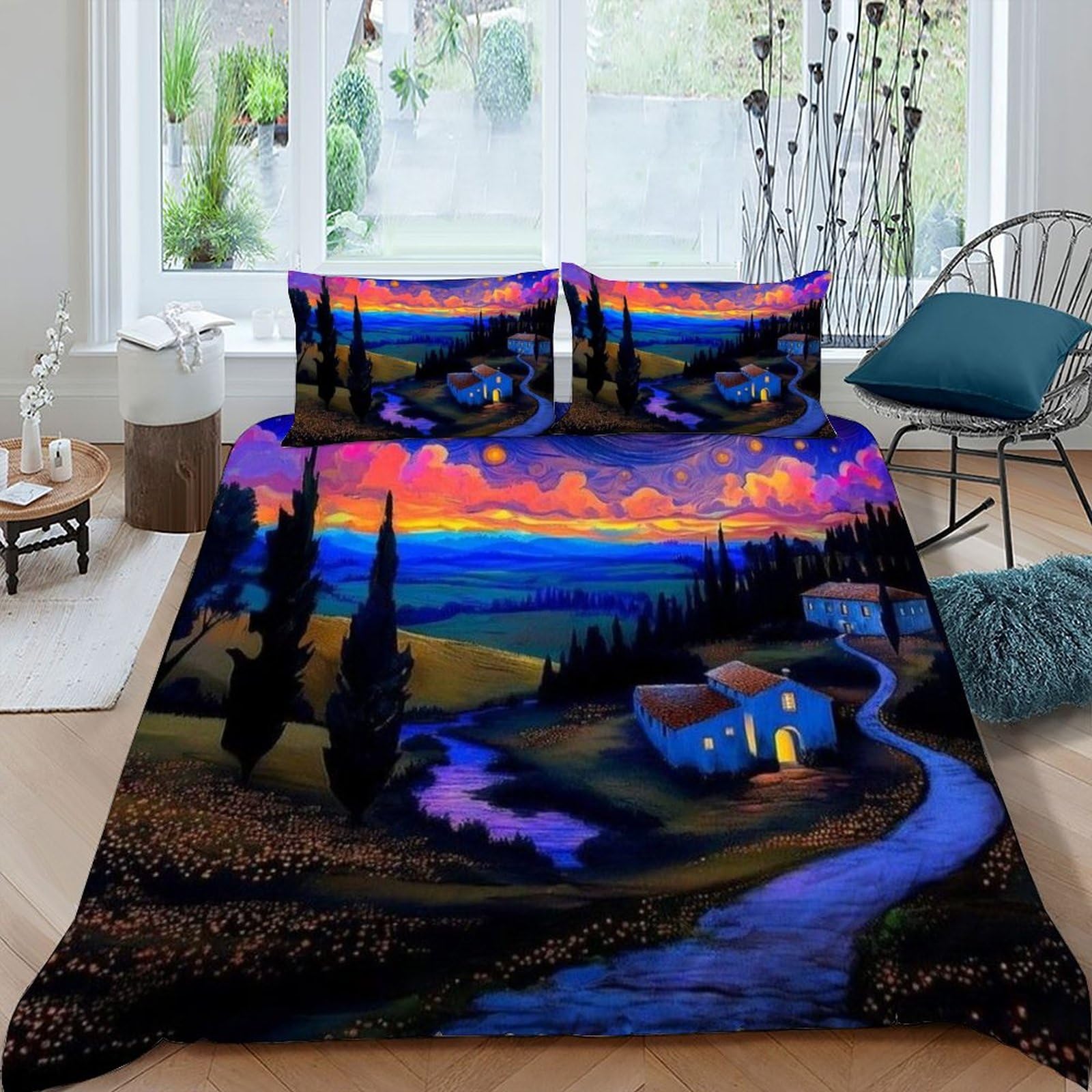 Housse de couette 3 pièces sur le thème de l'espace en microfibre 220x240cm avec taie d'oreiller