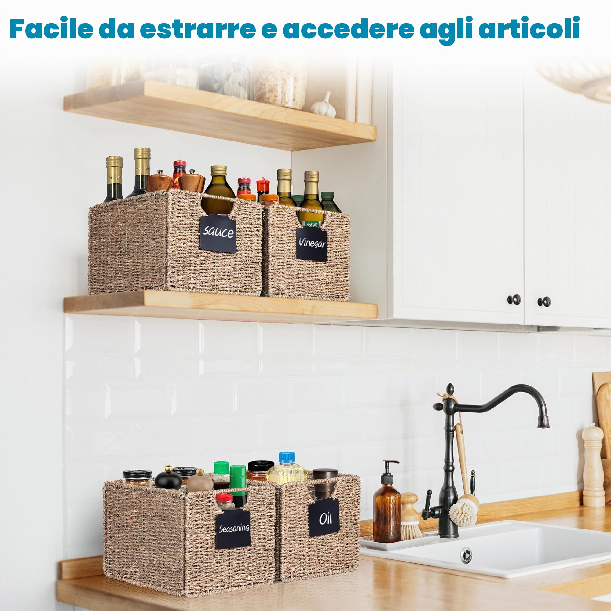 Set di 4 cestini rettangolari per l'erba marina, cestino pieghevole in vimini, per bagno, soggiorno, 26,5 x 24 x 19 cm