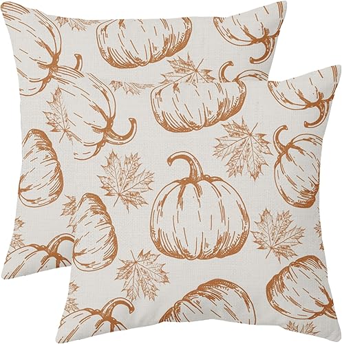 Miniatura 26 de Juego de 2 fundas de almohada de otoño de 18 x 18 pulgadas, diseño de calabaza, girasol, girasol, Acción de Gracias, decoración para exteriores