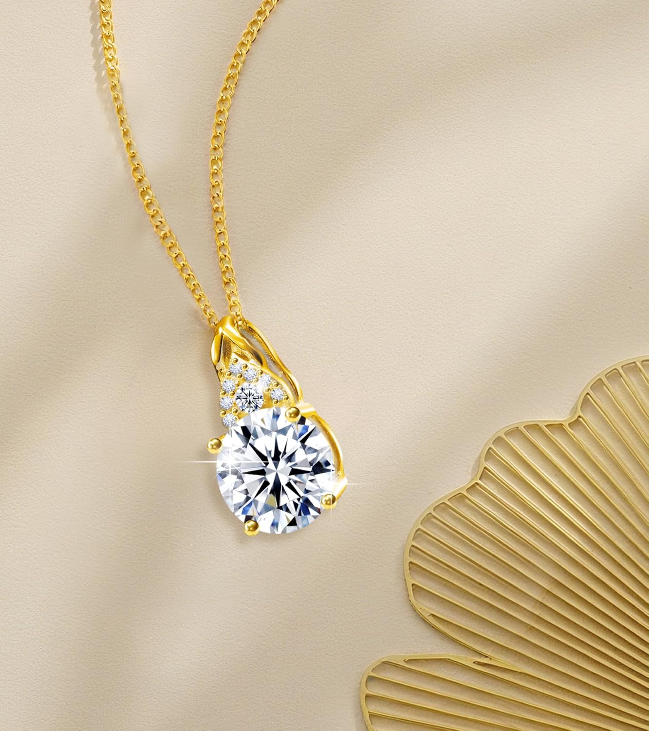 Gallagher 3.39 Carat Round Brilliant Moissanite Diamond Pendant Necklace | S925 Sterling Silver Jewelry | Gold-Plated 14k Yellow With 18" Chain | Birthday Gift for Women Wife Mom Girlfrend - Image 8