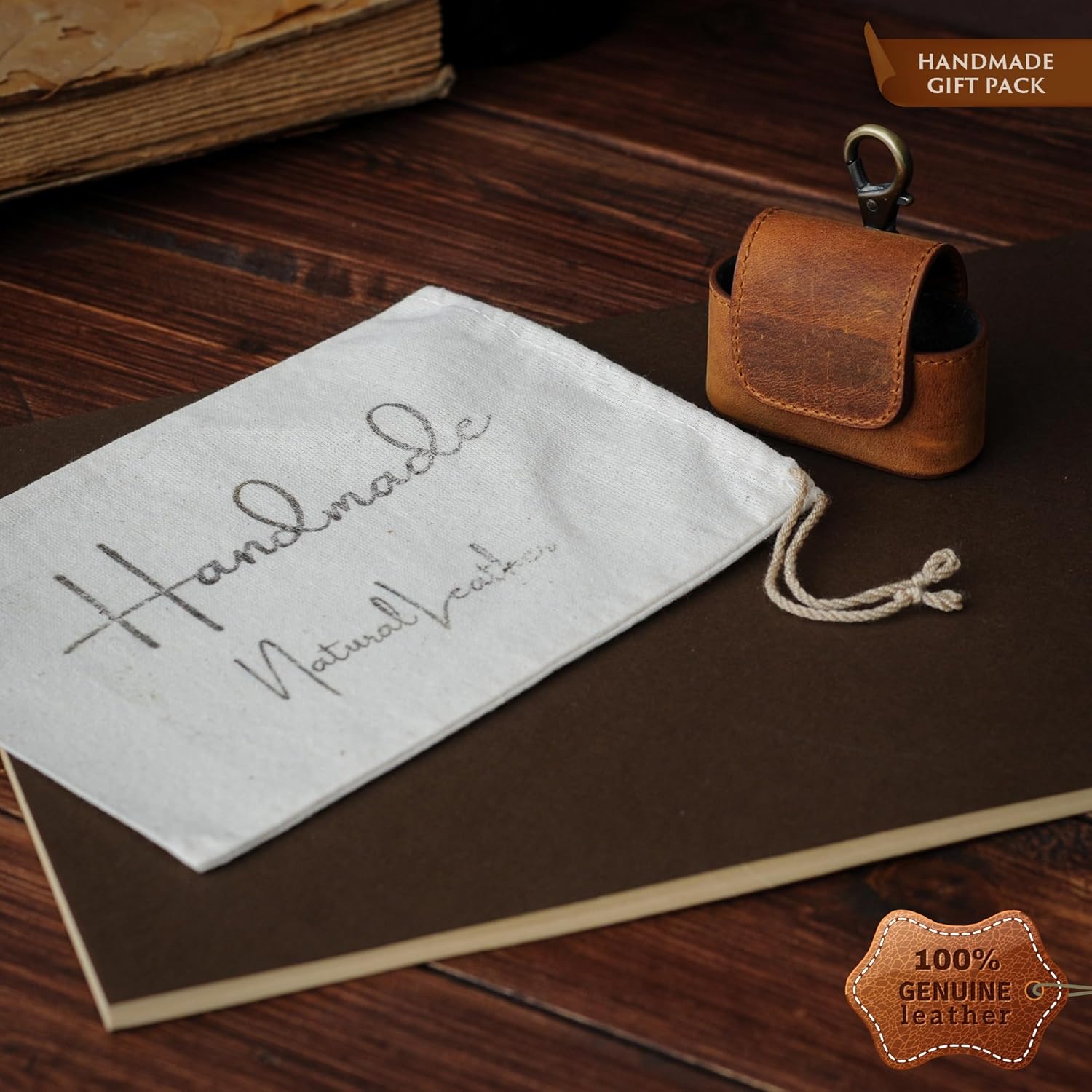 Handcrafted Leather Case Compatible with AirPods Pro with KeyChain, Protective Personalized Handmade Cover with Magnetic Lid, Green