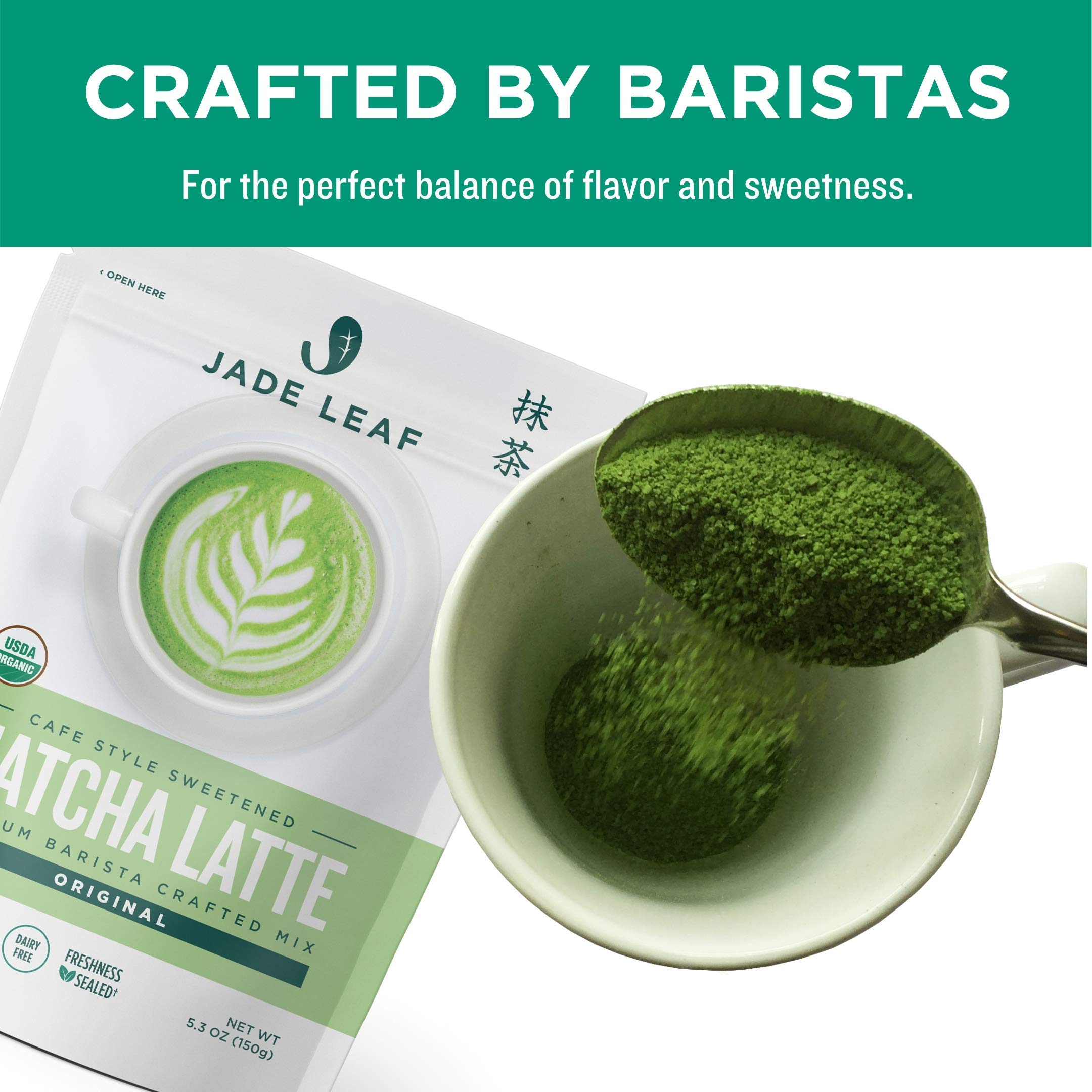 Jade Leaf Matcha Latte Mix Bundle - 150g Pouch 10ct Stick Packs - Cafe Style Sweetened Blend - — view 4