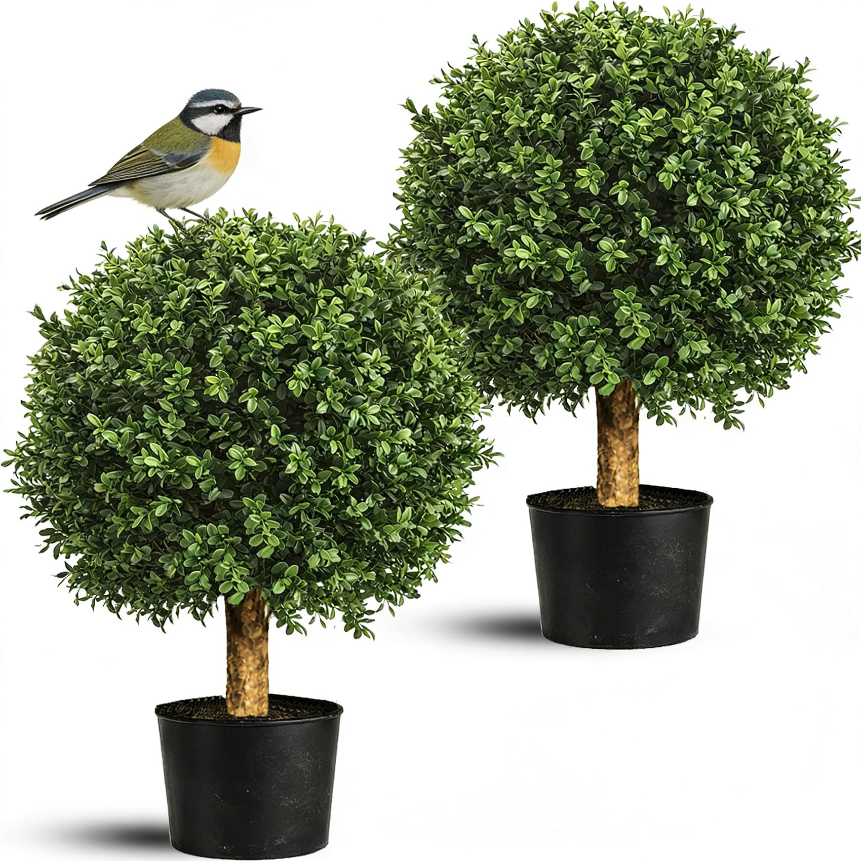 artificial boxwood topiary tree, 24" faux outdoor plant in pot, uv resistant fake greenery for front porch, patio, entryway & garden decor