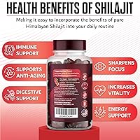 Vista 2 de Gomitas Shilajit del Himalaya prémium de 1000 mg para hombres y mujeres, sin azúcar, orgánicas, sin OMG, aptas para veganos, impulso de energía