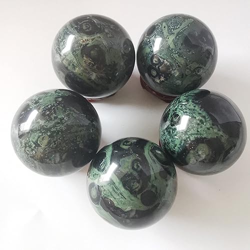 Miniatura 4 de Bola de cristal curativo de jaspe kambaba de 1.575 in, decoración del hogar, esfera de adivinación Fengshui con soporte de madera