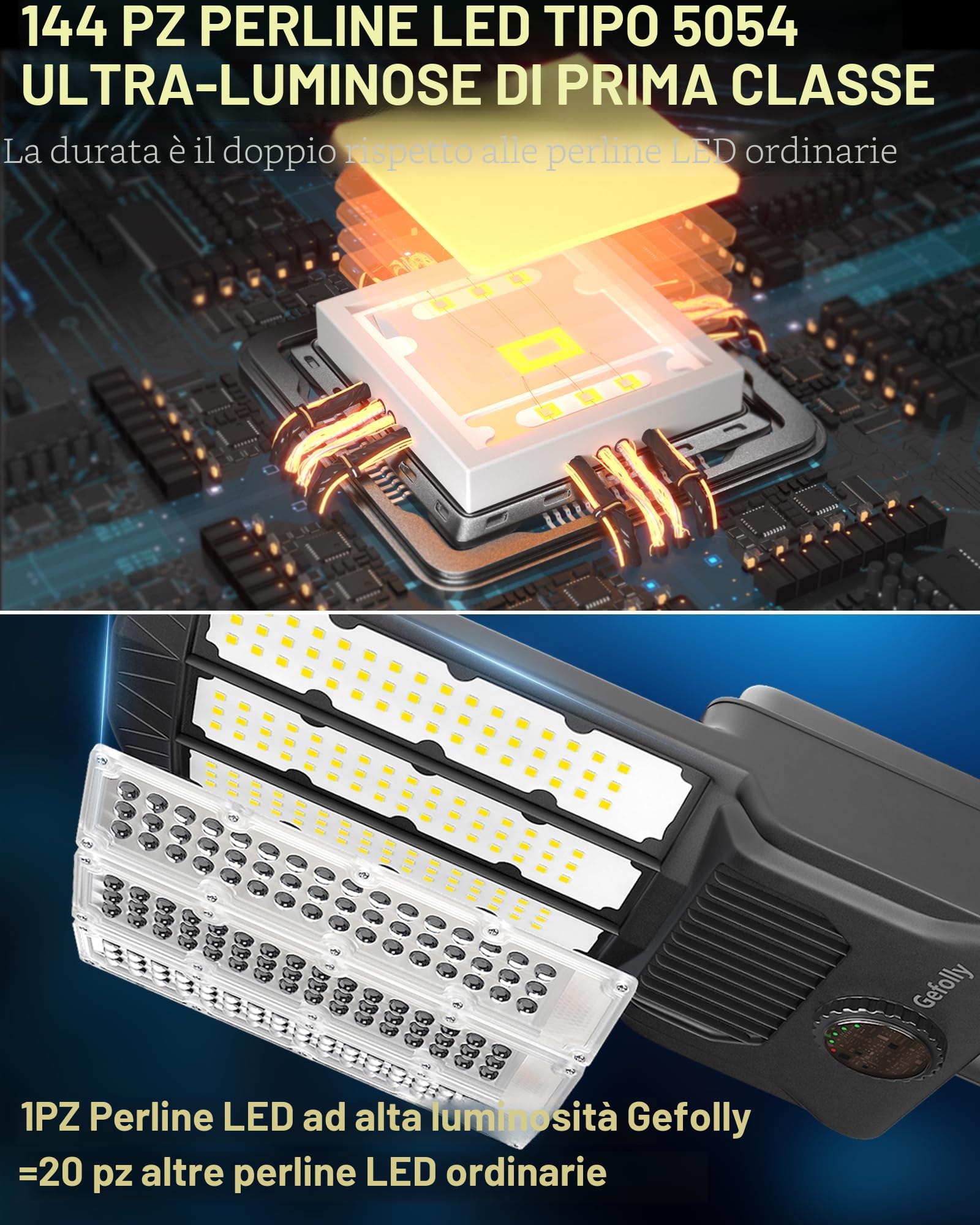 Gefolly Lampione Solare LED Esterno, Led Lampioni da esterni, 6500K Luz de Seguridad Jardín, IP67 Impermeabili Lampioni da Esterni per Cortile, Giardino
