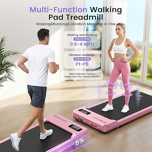 Miniatura 2 de Pink Walking Pad Treadmill with Incline - Under Desk Treadmill with Vibration Massage Plate, 2.5HP Compact Portable Treadmills for Home Small 2-oro