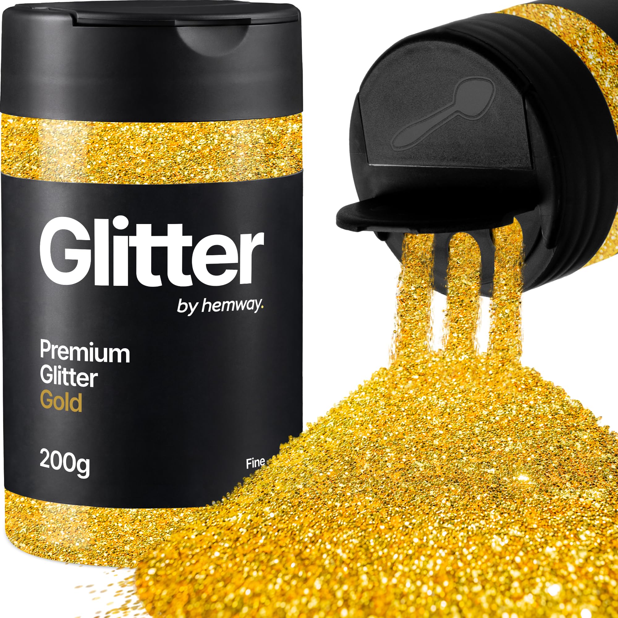 Hemway Gold Glitter Shaker, 200g Fine Glitter for Crafts Metallic Flake Sequins for Resin & Epoxy Crafts for Decorating, Halloween, Christmas, Nail, Face, Art