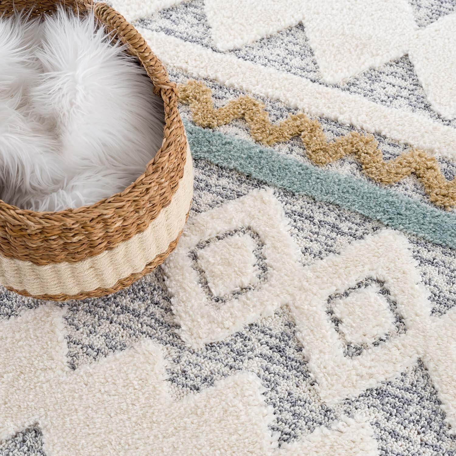 carpet city Tapijtloper Shaggy hoogpolig - etnische stijl 80x300 cm blauw crème - moderne woonkamertapijten