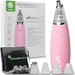 Microderm GLO GEM Diamond Microdermabrasion and Suction Tool - Blackhead Remover Pore Vacuum Advanced Facial Treatment Machine - Anti Aging Wrinkle Care for Collagen Production & Acne Scars (Pink)