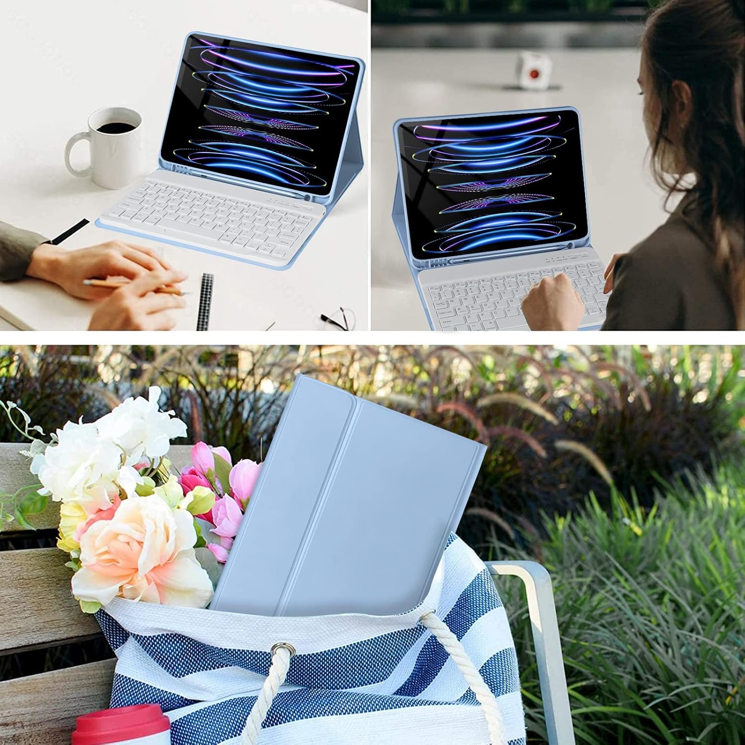 CC Store for iPad Pro 11 inch Case with Keyboard(4th /3rd /2nd /1st Gen),Keyboard for New iPad Air 11 inch (M2/M3),Air 5th/4th Gen Case with Detachable Bluetooth Key-Board and Pencil Holder (Blue)