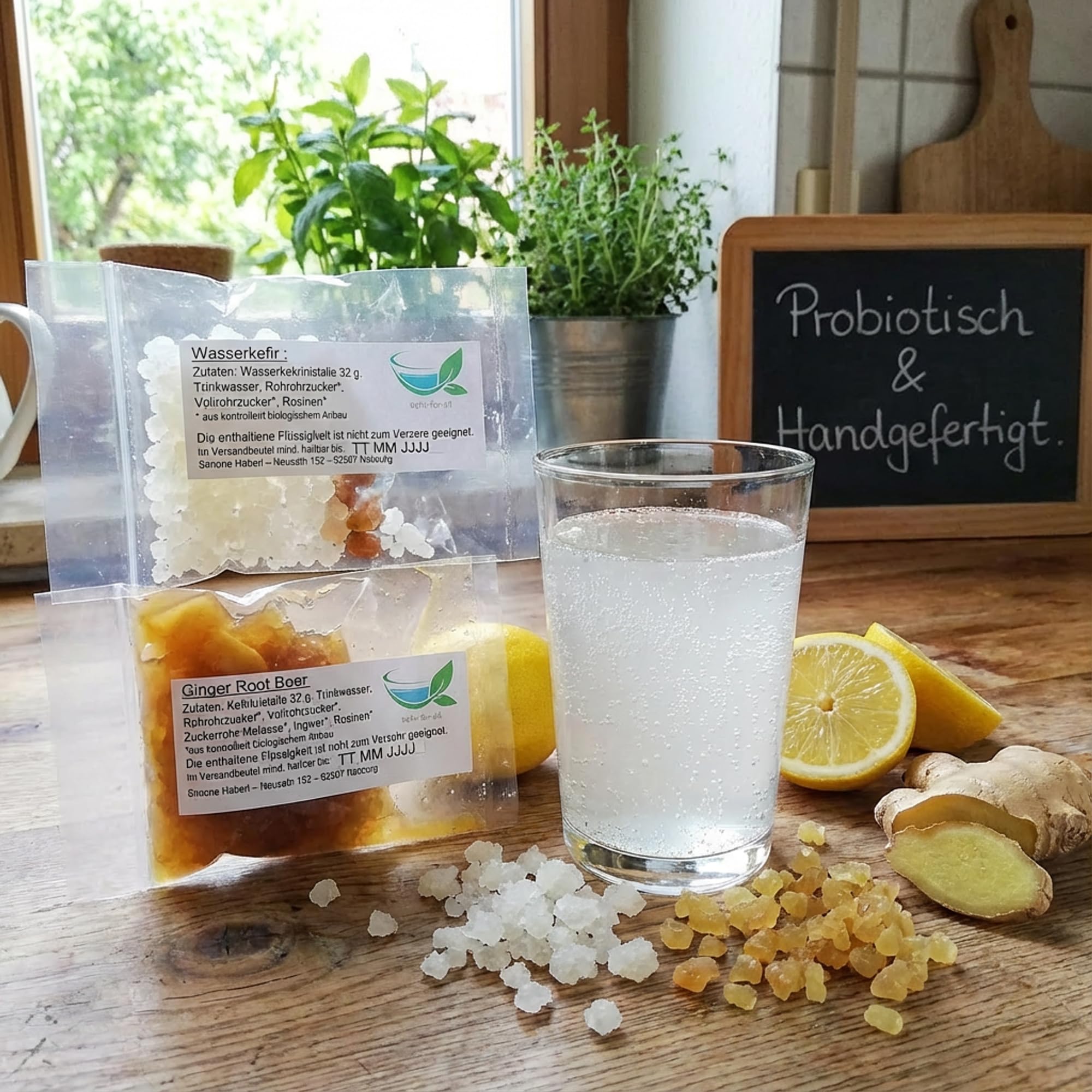 Kefir-for-all Bio-Wasserkefir & Bio-Ginger Root Starterset Kulturen 2x32 g - Lebende Kulturen - 64 g inkl. deutscher Anleitung