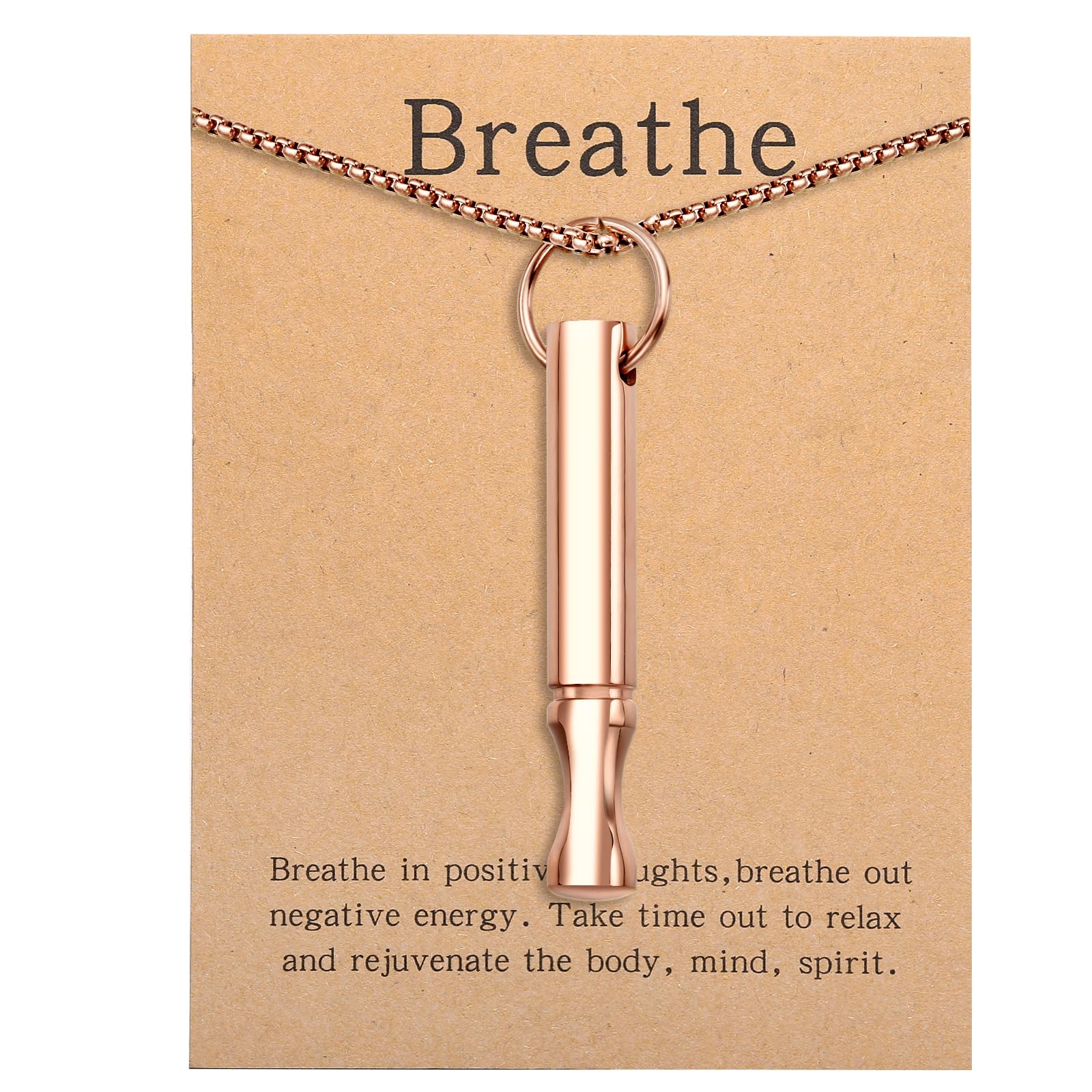 BOLAGTIER Anxiety Breathe Necklace Mindfulness Breathing Necklace Stress  Relief Stainless Steel Pendant Necklace for Women Men