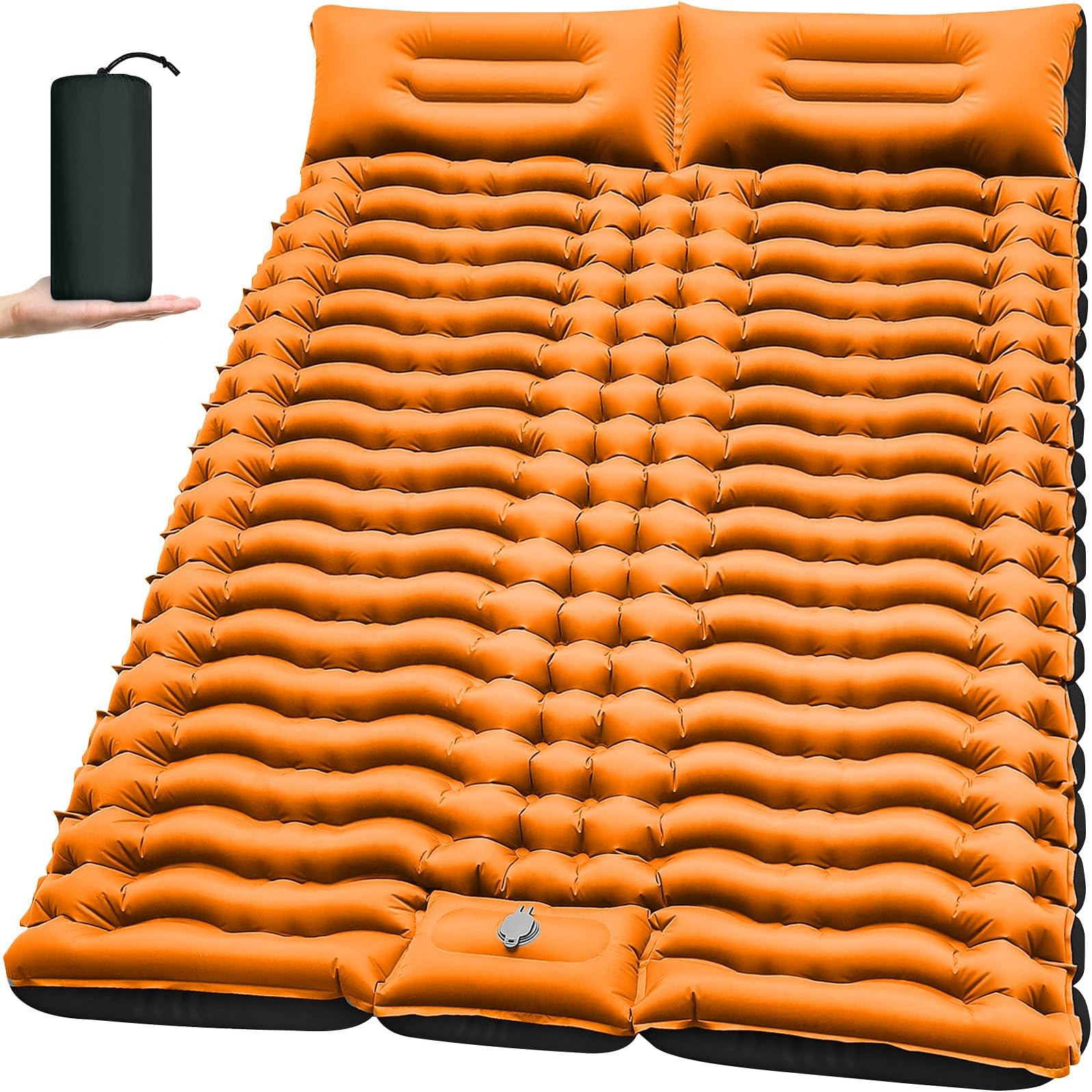 Yuzonc Double Camping Sleeping Pad, Inflatable Camping Pad Foot Press Ultralight 2 Person Camping Mat with Pillow for Camping Hiking Traveling Backpacking Tent-Orange