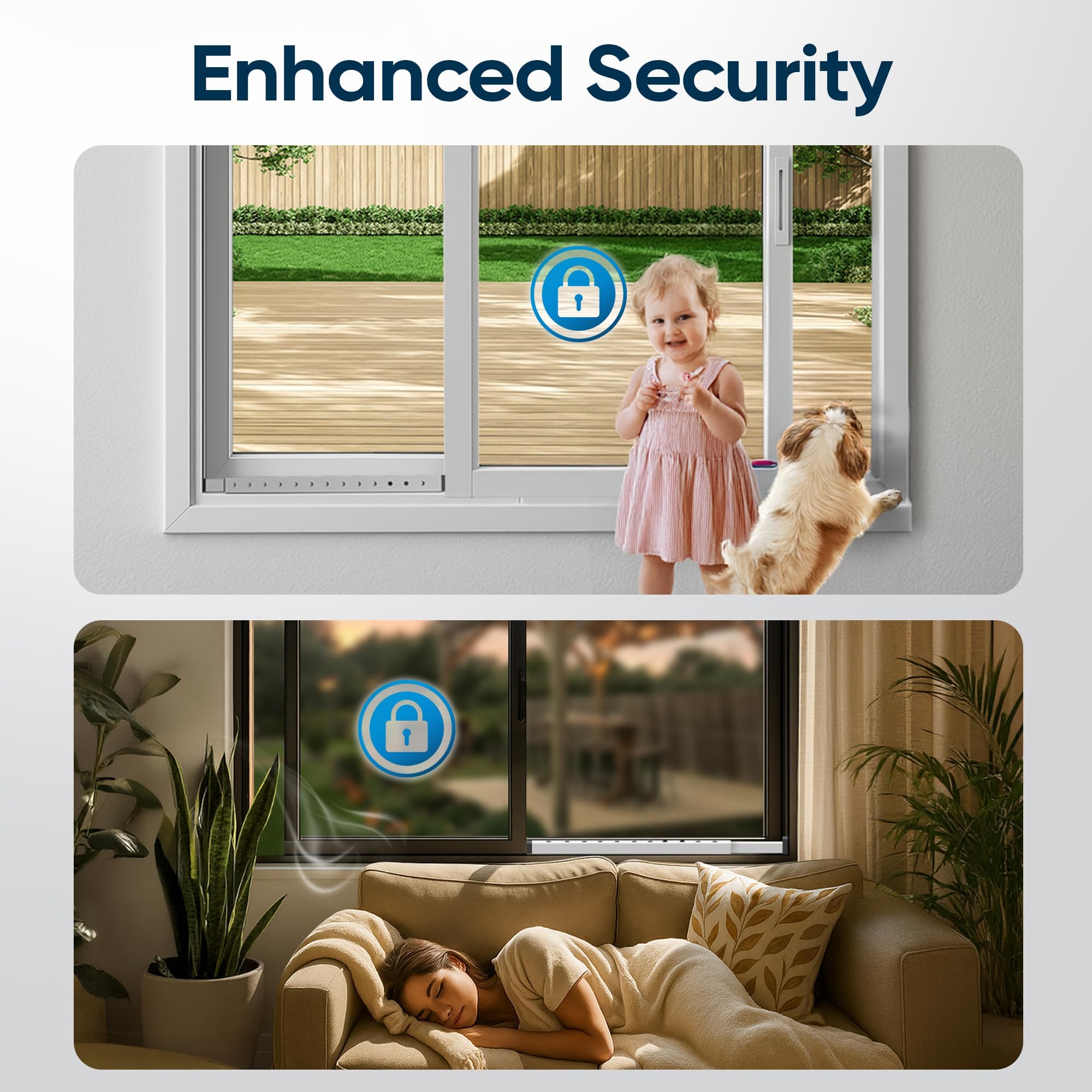 Barra de seguridad ajustable para puerta corredera y barra de seguridad para ventana, tope de puerta de seguridad duradero para protección de apartamentos y hogar, bloqueo de seguridad infantil y