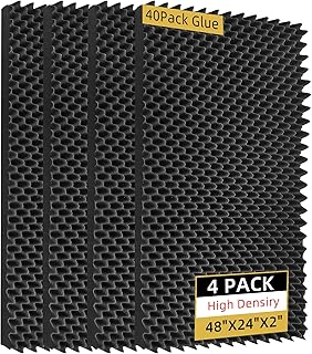 4 Pack Sound Proof Foam Panels |48"×24"×2" Egg Crate Foam Pad | High Density Soundproof Wall Panels for Home Studio Noise & Thermal Insulation |With Adhesive Stickers 40PCS(Black)…