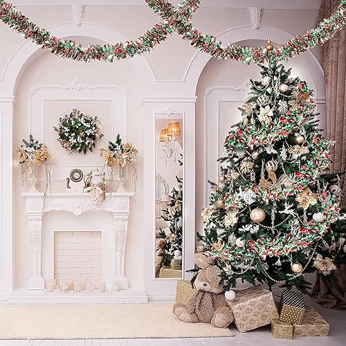 Miniatura 4 de Guirnalda de oropel de Navidad, guirnalda metálica de oropel con purpurina para colgar en el árbol de Navidad, decoración para Navidad en interiores