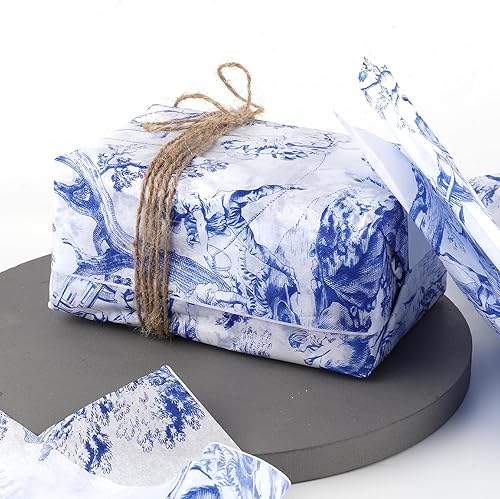 Miniatura 4 de Papel de regalo decorativo de 30 hojas, color azul retro, 20 x 14 pulgadas, ideal para bodas, duchas y manualidades de bricolaje