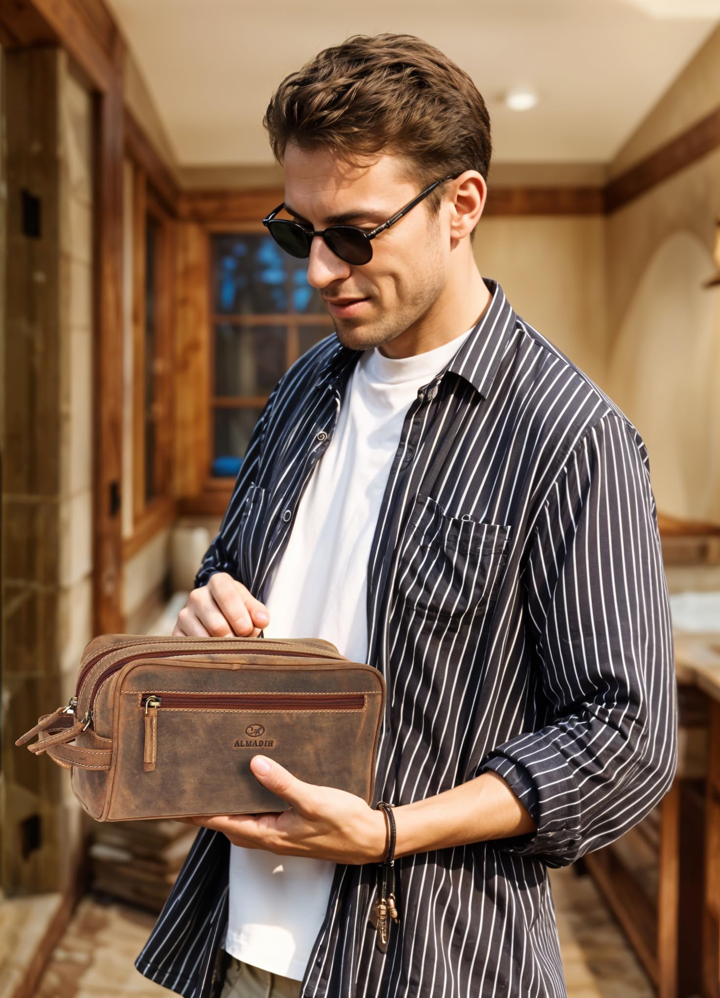 ALMADIH Pietro - Astuccio in pelle bovina di alta qualità, per penne e matite, per insegnanti e cosmetici, elegante e pratica unisex, Pietro Vintage,