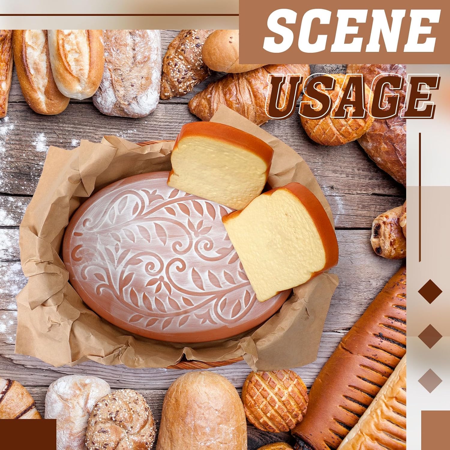 Havawish テラコッタ ブレッドウォーミングストーン 温かい食べ物サービング用 11×8インチ 大型パンウォーマー トルティー