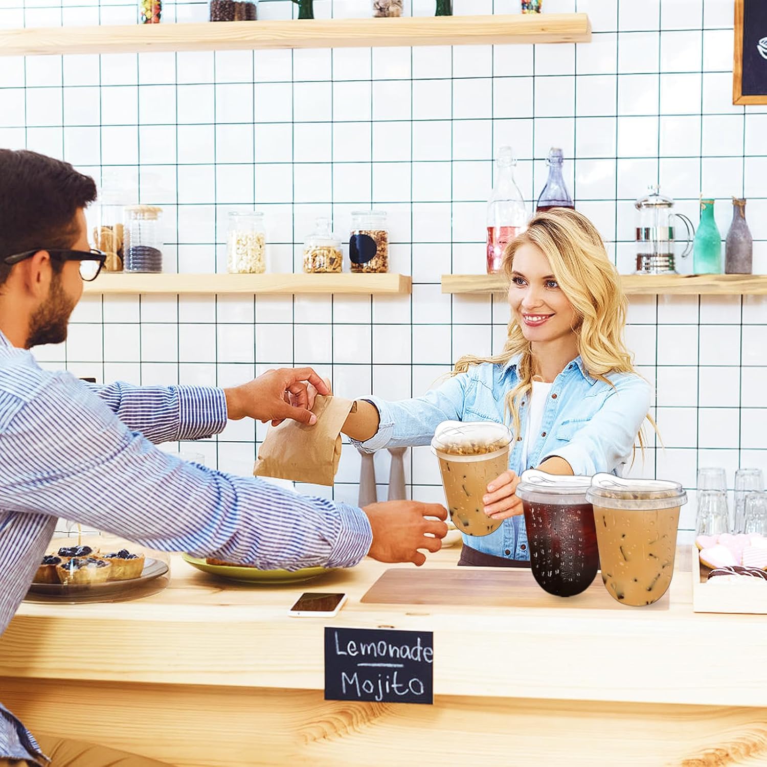 50 Pack Clear Plastic Cups with Strawless Sip Lids,16 oz Iced Coffee Cups With Lids,Disposable PET Crystal Cups,Round Bottom To Go Cup for Iced Coffee Juice Smoothie Cold Beverage - Image 6