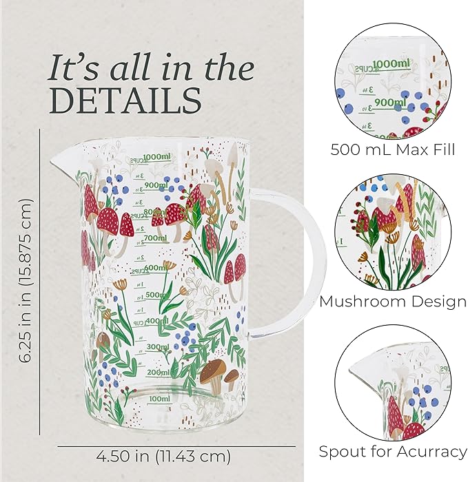 Vaso medidor de vidrio 1000 ml diseño seta miniatura 3