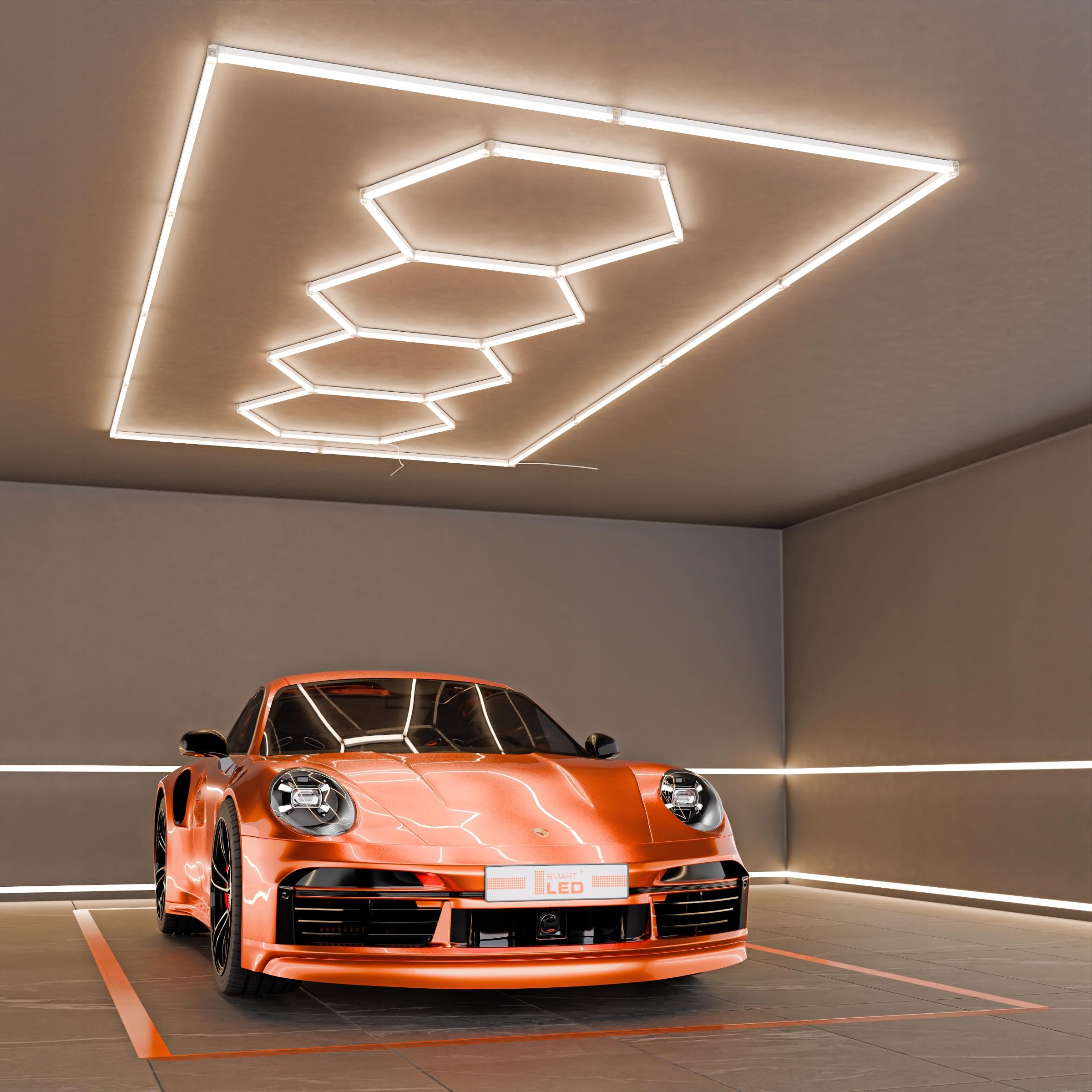 Garagenlampe LED 5-Hex 384W 4000K Verformbare LED Werkstatt Deckenleuchte DlY Sechseck Garage Licht für Garage, Werkstatt, Lager, keller, Fitnessstudio, Hexagon (484x243)