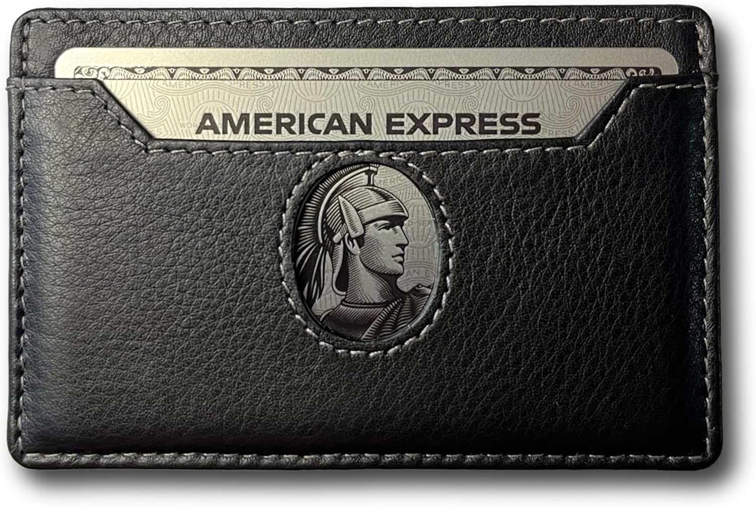 2 Card Minimalist Wallet for Men & Women - Genuine Leather Ultra Thin Black Credit Card Holder - Compatible with American Express Platinum