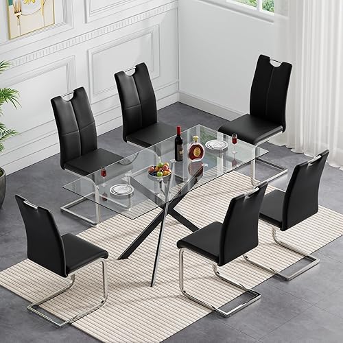 Miniatura 99 de Mesa de comedor redonda de vidrio de 36 pulgadas para 2-4 personas, patas de metal negro resistentes, mesa de cocina redonda de vidrio para