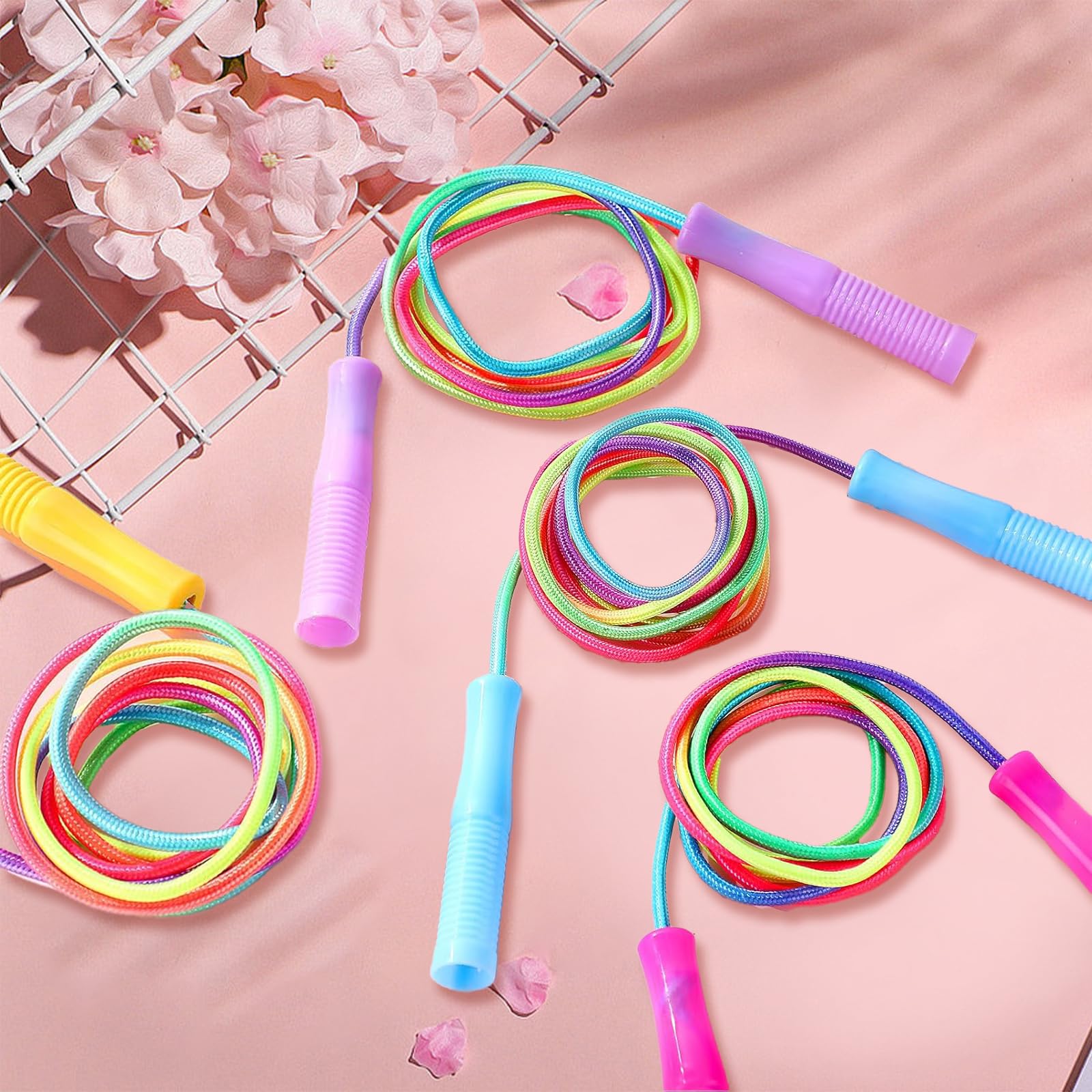 Lot De 24 Cordes à Sauter Réglables En Nylon Arc-en-ciel - Longueur 2,2 M, Poignées Ergonomiques Colorées - Pour école, Sport, Fitness, Jeux