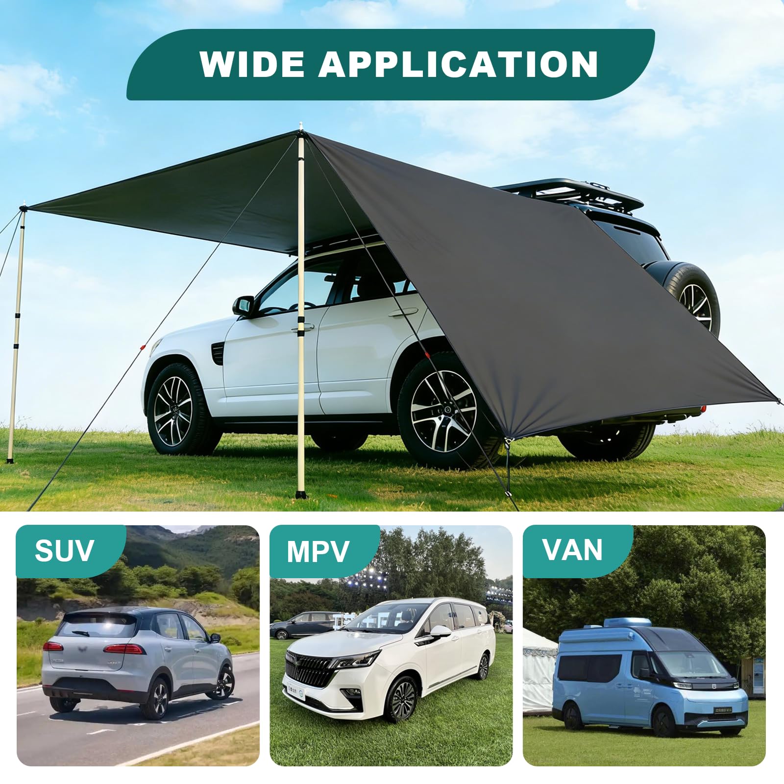 Dulepax Auvent de Voiture Universel Oxford 420D Auvent Fourgon Anti UV Store Banne Camping Car Tente Toit Voiture auvent pour SUV/Van/Fourgon Trafic/Caravane