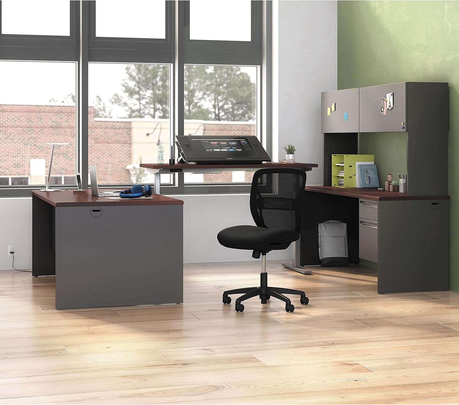 HON 38294LNS 38000 Series 72 by 36 by 29-1/2-Inch Left Pedestal L-Workstation Desk, Mahogany