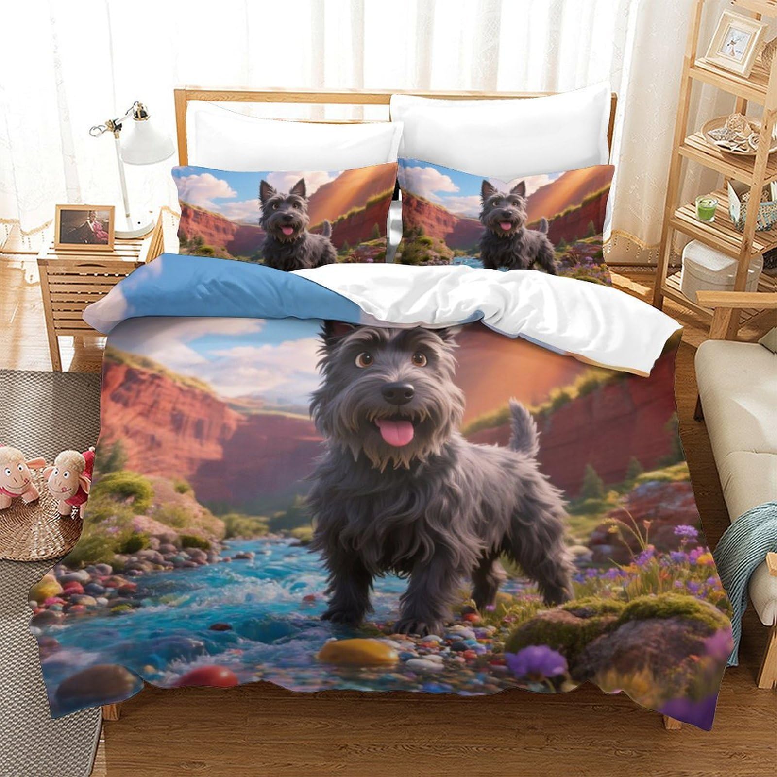 Housse de couette Terrier écossais 260x220 microfiber avec fermeture éclair pour lit king size