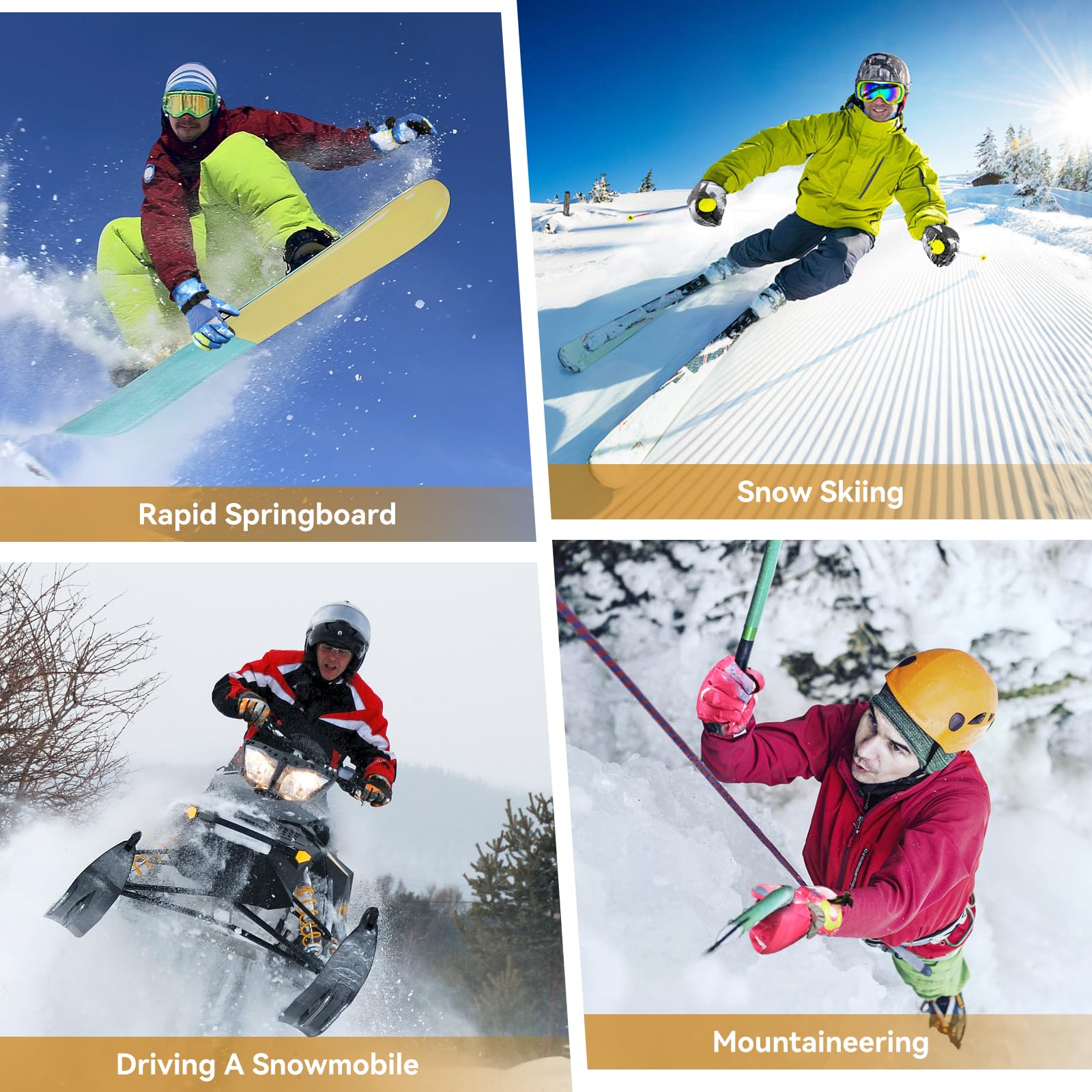 Guanti da sci, guanti da inverno, guanti da neve da sciare e da snowboard, guanti da freddo, per entrambi i sessi, per genitori e bambini, braccialetto con braccialetto