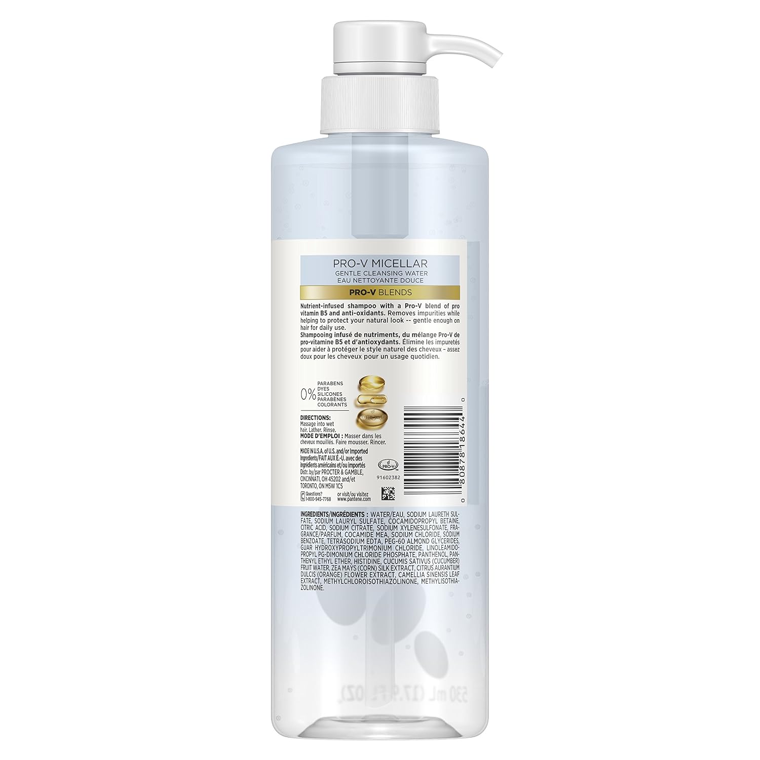 Pantene, Shampoo, with Micellar Water, Gentle Cleansing Pro-V Blends, 17.9 fl oz