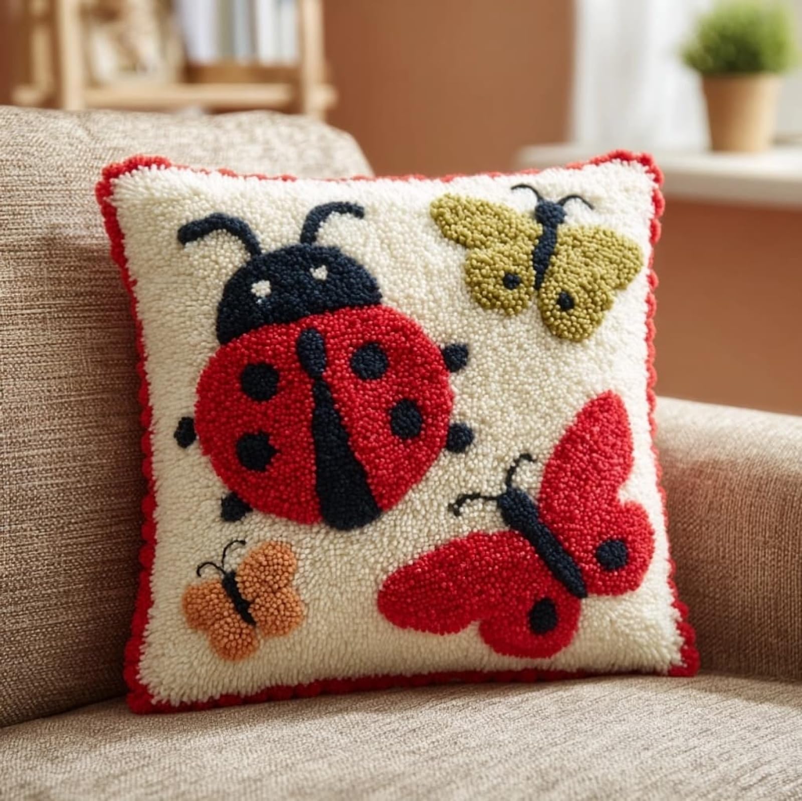 WallustrioaW Latch Hook Kits Pillow Printed Cushion,Ladybugs