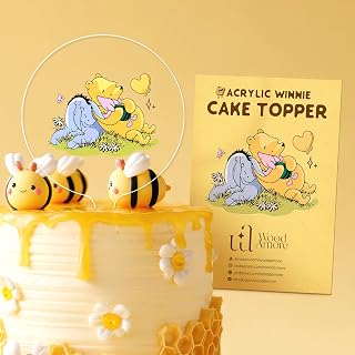 Woodamore Pooh and Eeyore Baby Shower Cake Topper, 5x7 Acrylic Decoration | 1 acrylic topper 5x7 in, cleaning cloth included, baby shower and 1st birthday cake decor