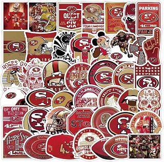 50 PCS San Francisco Stickers Decal for 49ers Stickers Pack Football Colorful Aesthetic Decal Vinyl Sticker Waterproof for Water Bottle Computer Laptop Luggage Phone Car Skateboard Bumper 2-3 inches