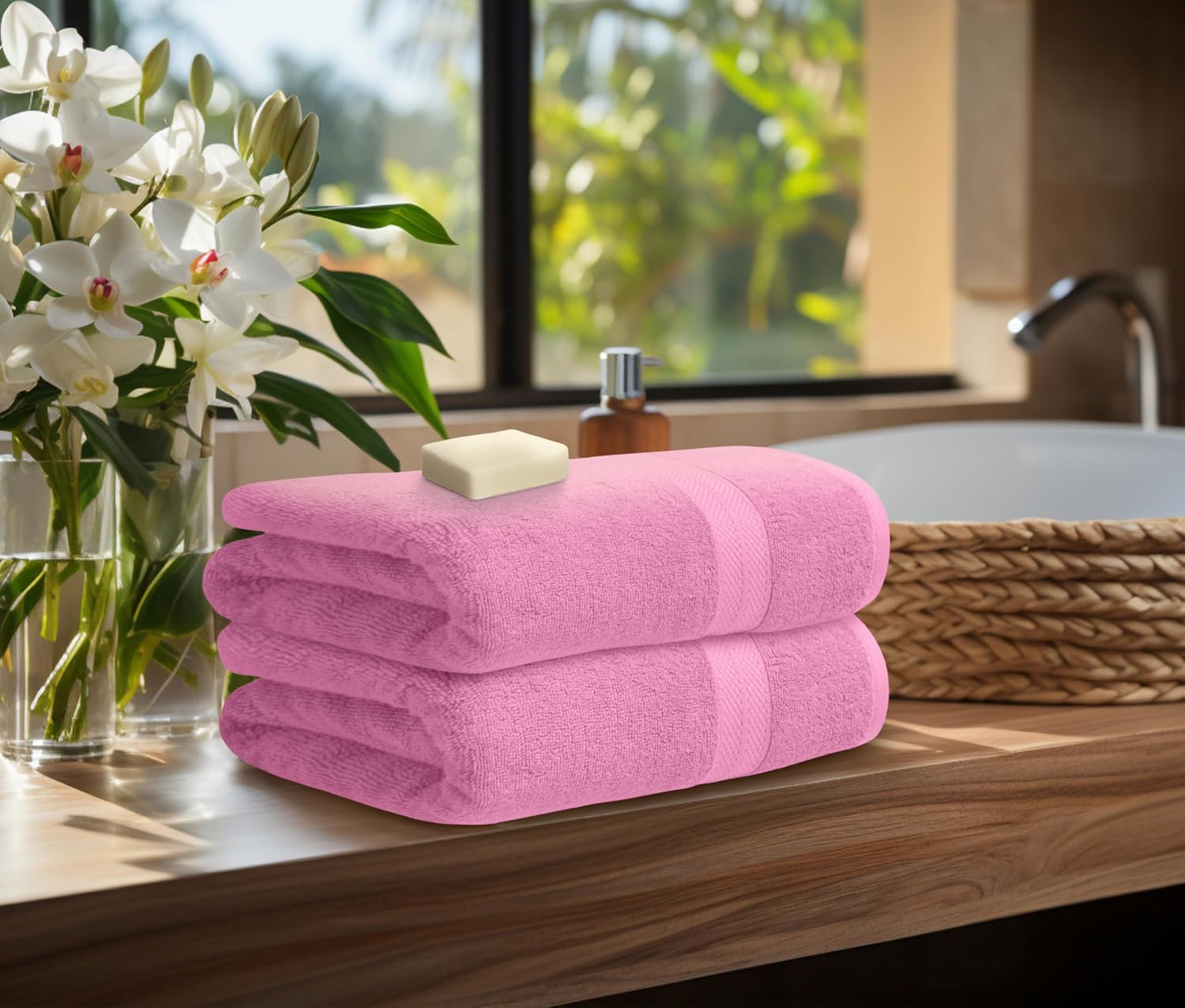 Avalon Towels Luxury 8 Piece Pink Towels Set, 2 Bath Towels, 2 Hand Towels and 4 Washcloths, 600 GSM 100% Ring Spun Cotton Highly Absorbent Pink Bathroom Towels, Ideal for Hotel, Spa and Gym - Image 3