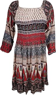 Mogul Interior Women's Dress Summer Floral Long Sleeve Bohemian Casual Midi Dresses L
