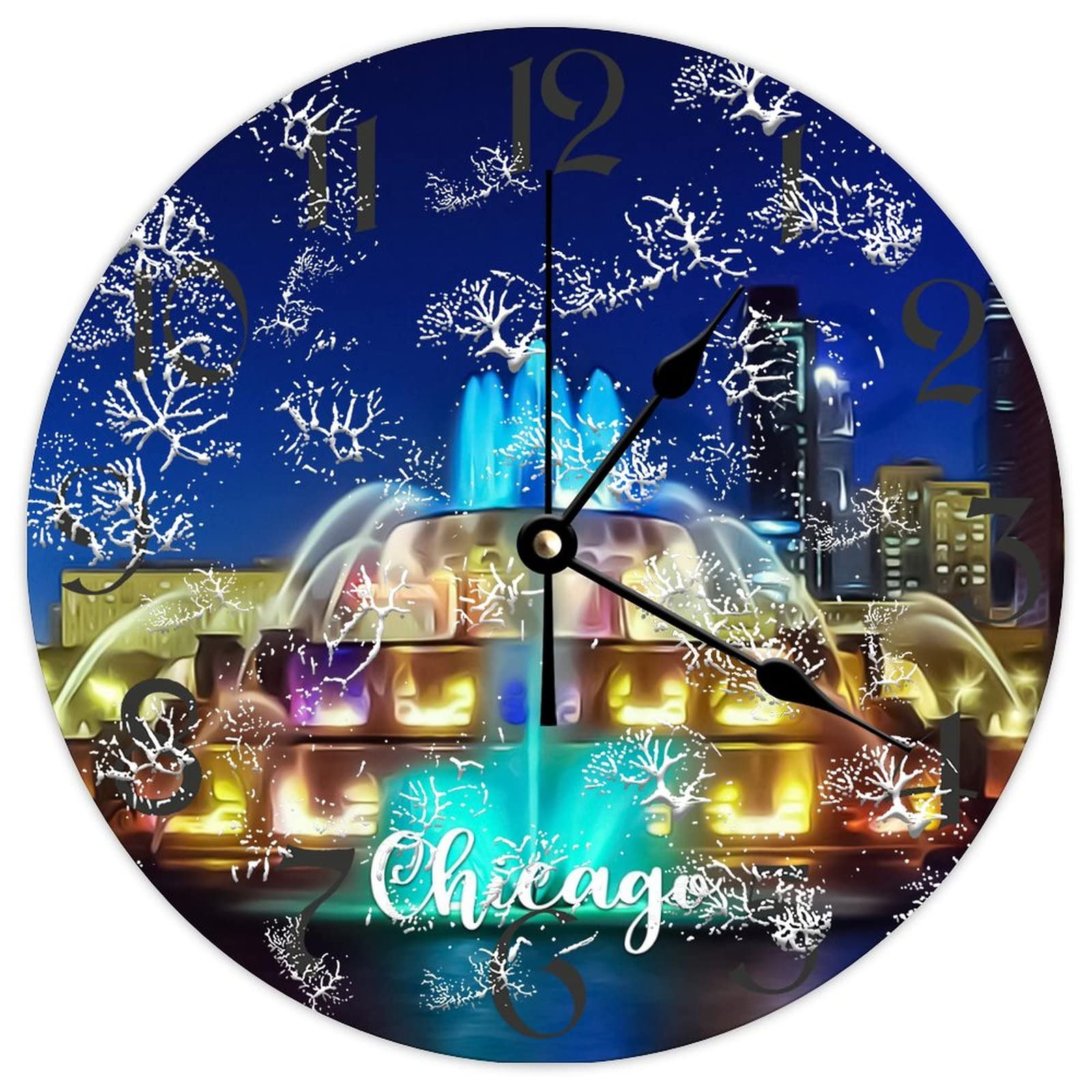 Horloge ronde en bois Chicago décorative pour cuisine et maison