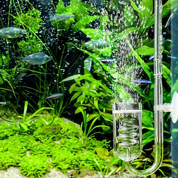 CO2 Diffuser Aquarium Glass Spiral CO2 Atomizer Diffuser Bubble Counter Check with Suction Cup for Aquarium Planted Fish Tank Supply Accessories