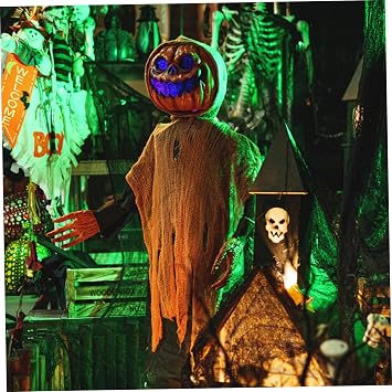 Scary Halloween Decorations Halloween Animatronics, 47 Sound & Touch Activated Lighted-up Scary Decorations with Creepy Sound, Pumpkin Scarecrow