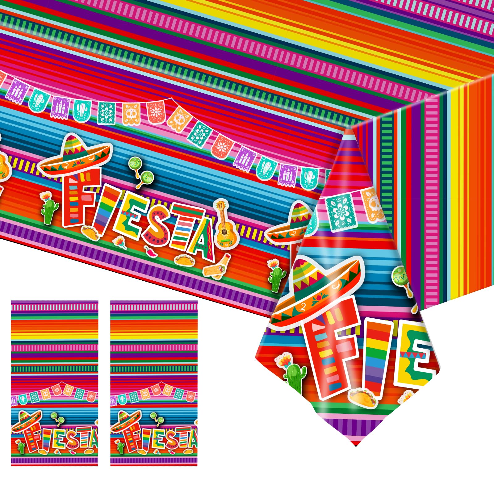 Satiskid 2 PCS Mexican Fiesta Party Tablecloth, Cinco De Mayo Party Table Covers
